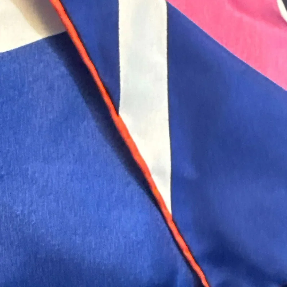 Vintage 80s Oblong Scarf 67x11 Pink Blue Red Stripe Colorblock Mod Long Neck Wra